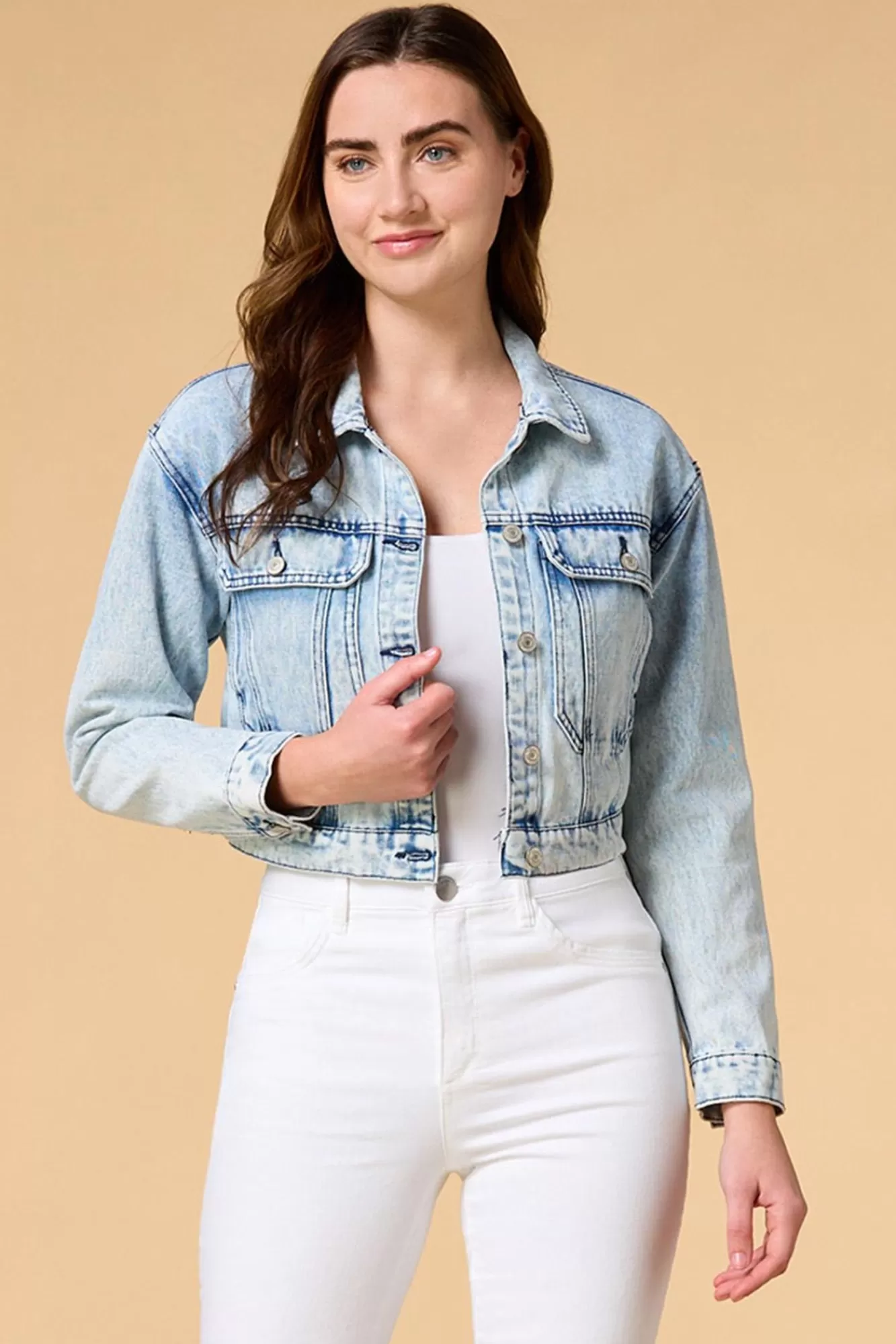 Women Versona Acid Wash Denim Jacket