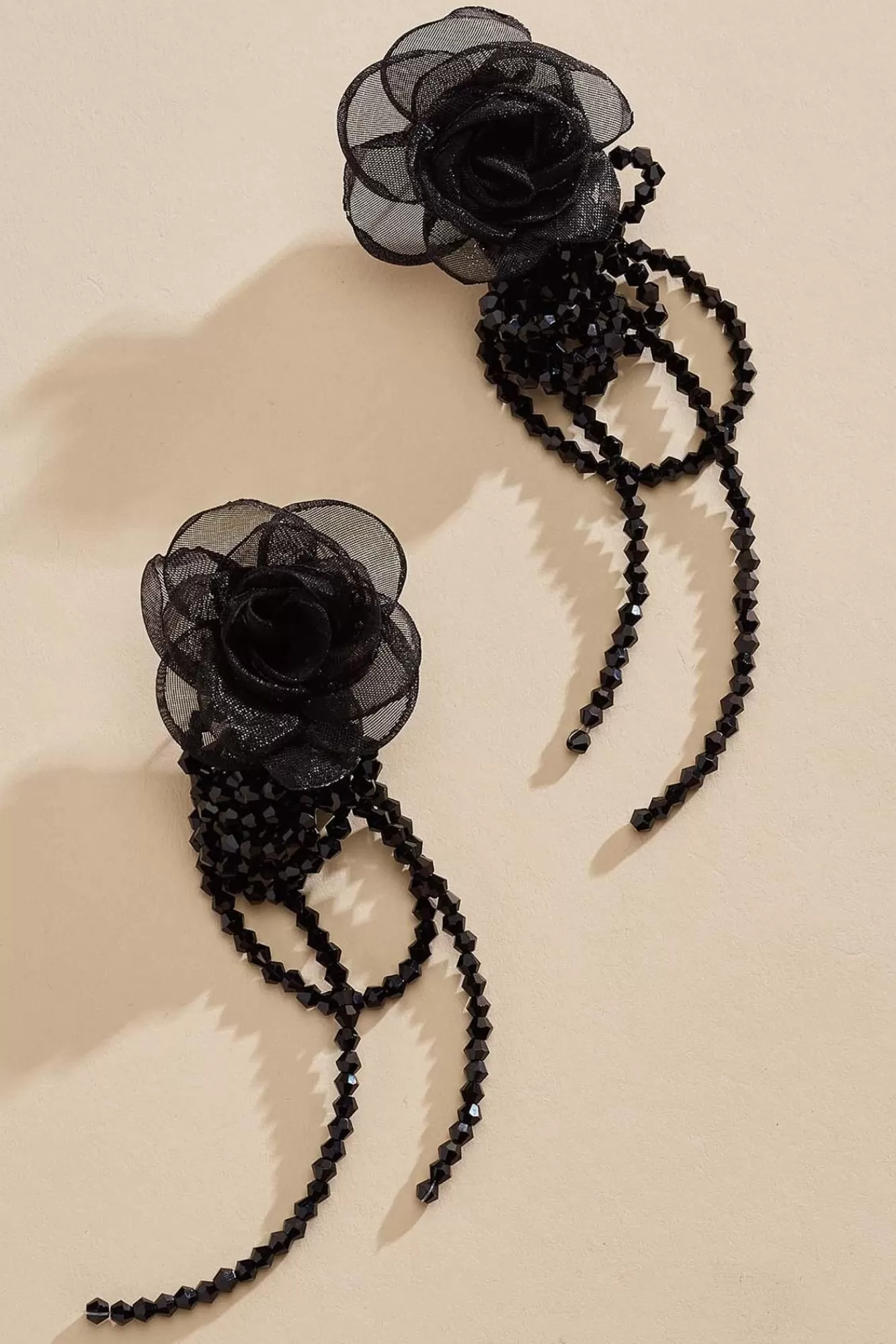 Women Versona Black Beaded Flower Earrings