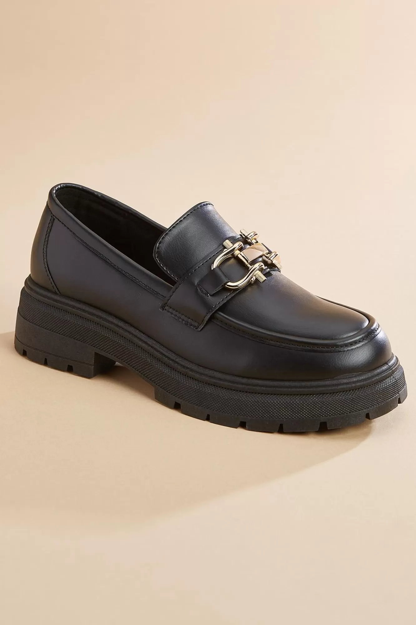 Women Versona Black Platform Horsebit Loafers