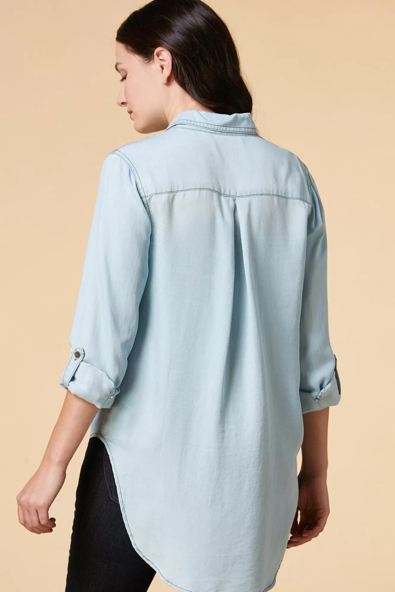 Women Versona Button Down Highlow Chambray Shirt