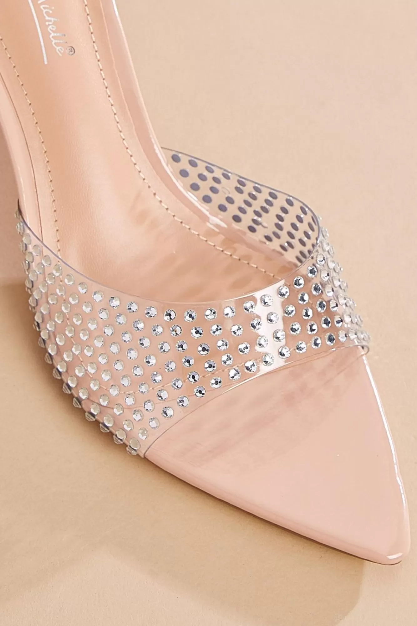 Women Versona Clear Studded Band Heels