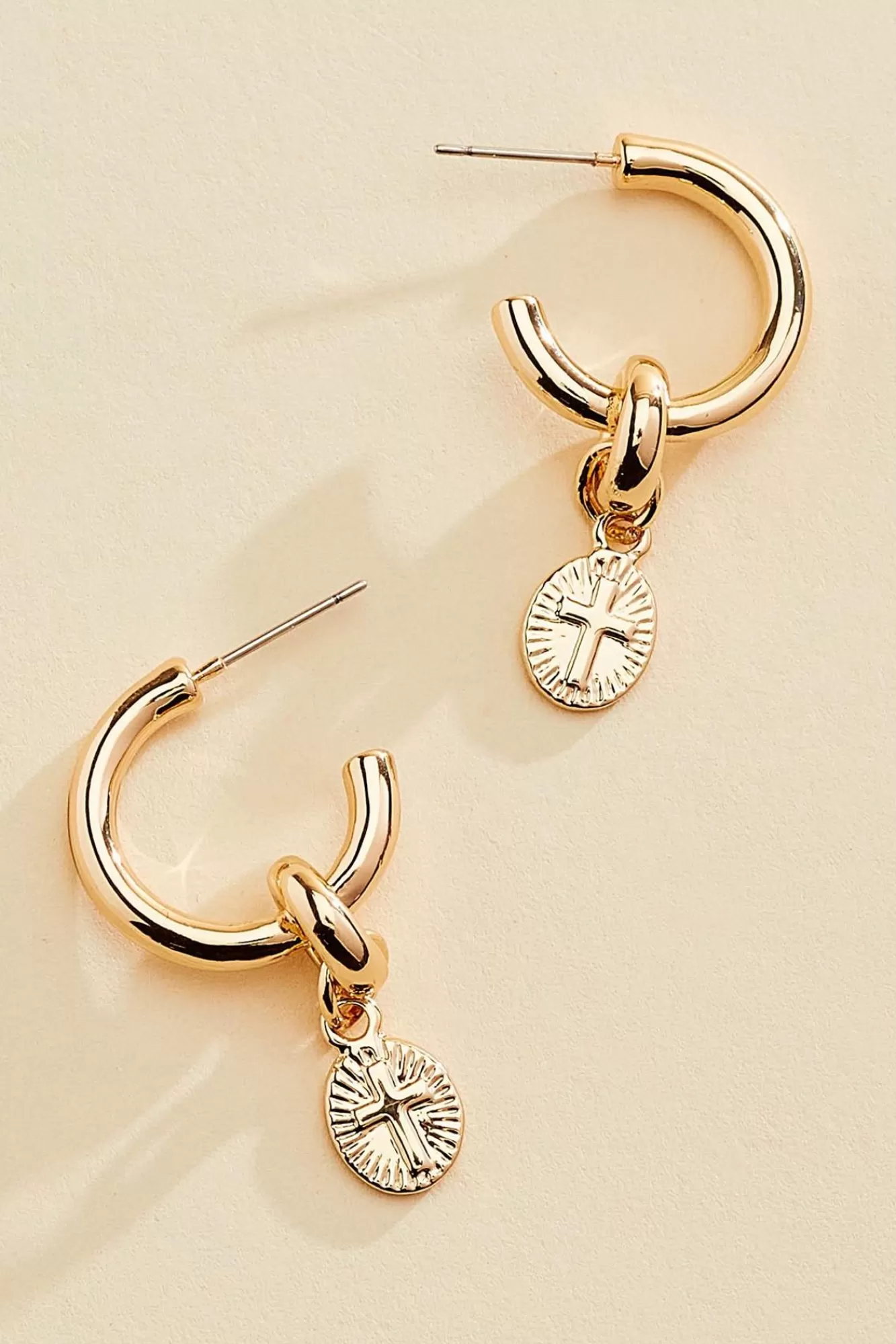 Women Versona Cross Charm Huggie Hoop Earrings