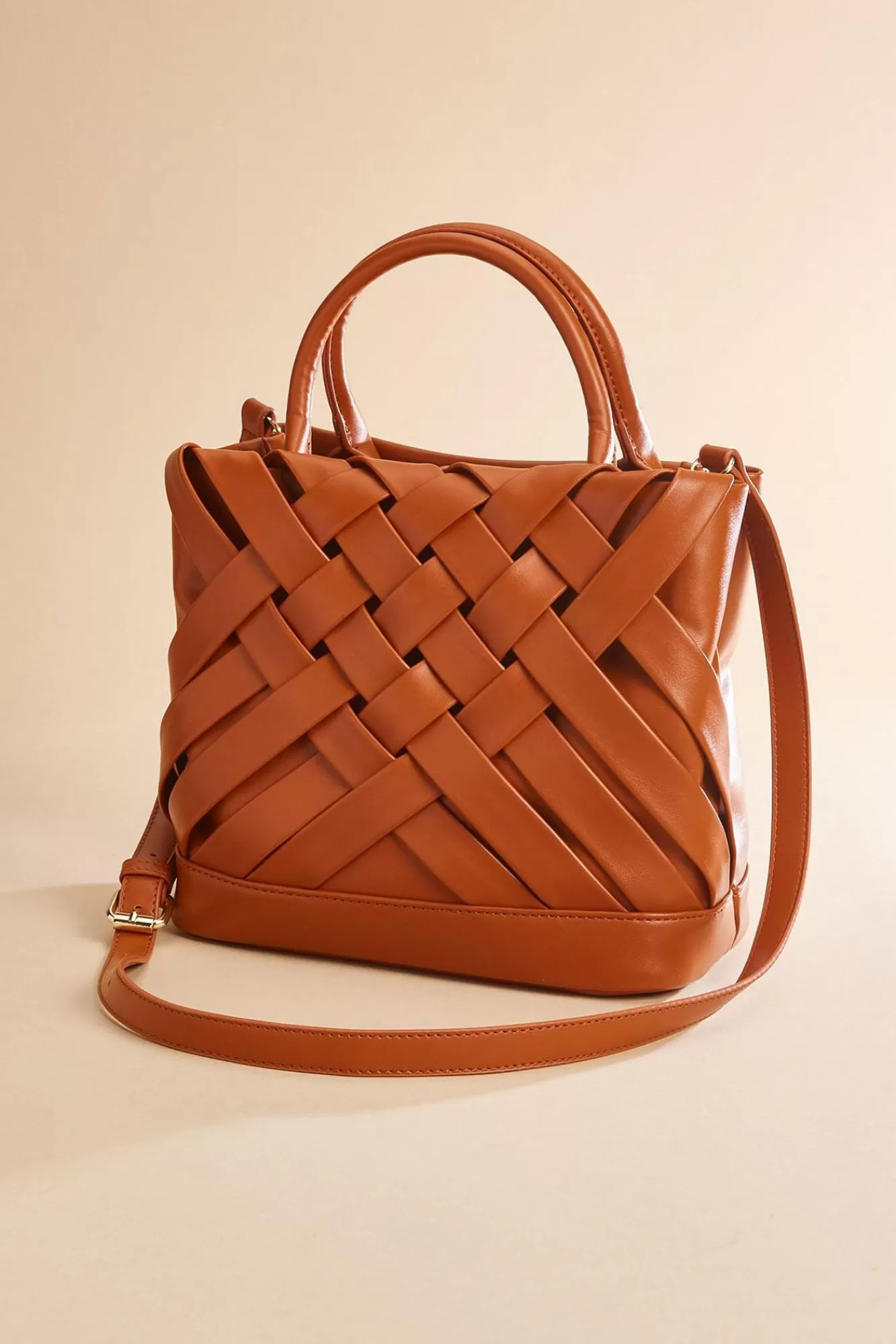 Women Versona Faux Leather Diagonal Woven Satchel