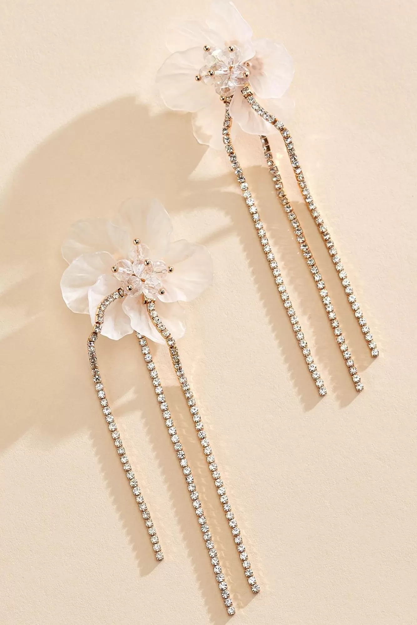 Women Versona Floral Rhinestone Fringe Earrings