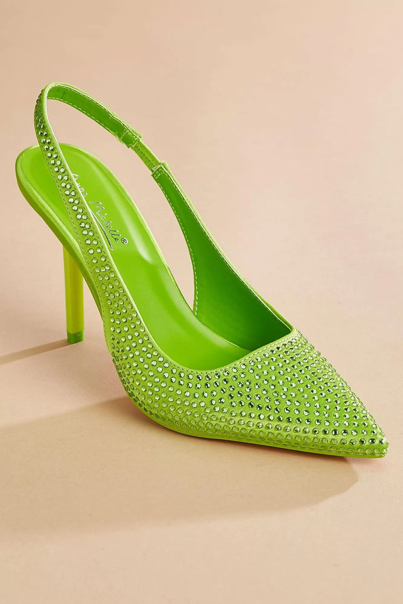 Women Versona Green Bling Slingback Heels