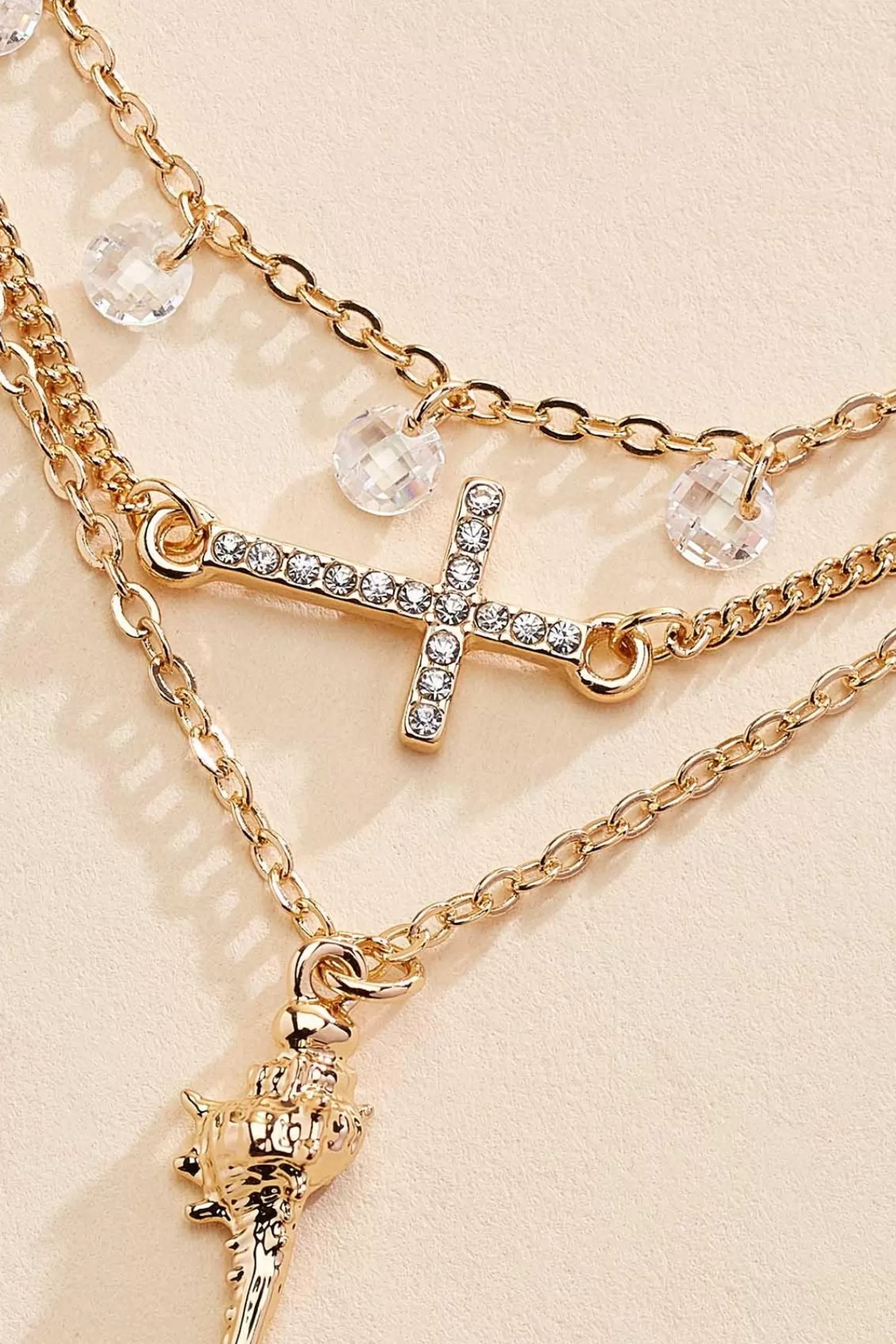 Women Versona Layered Beaded Cross Charm Anklet