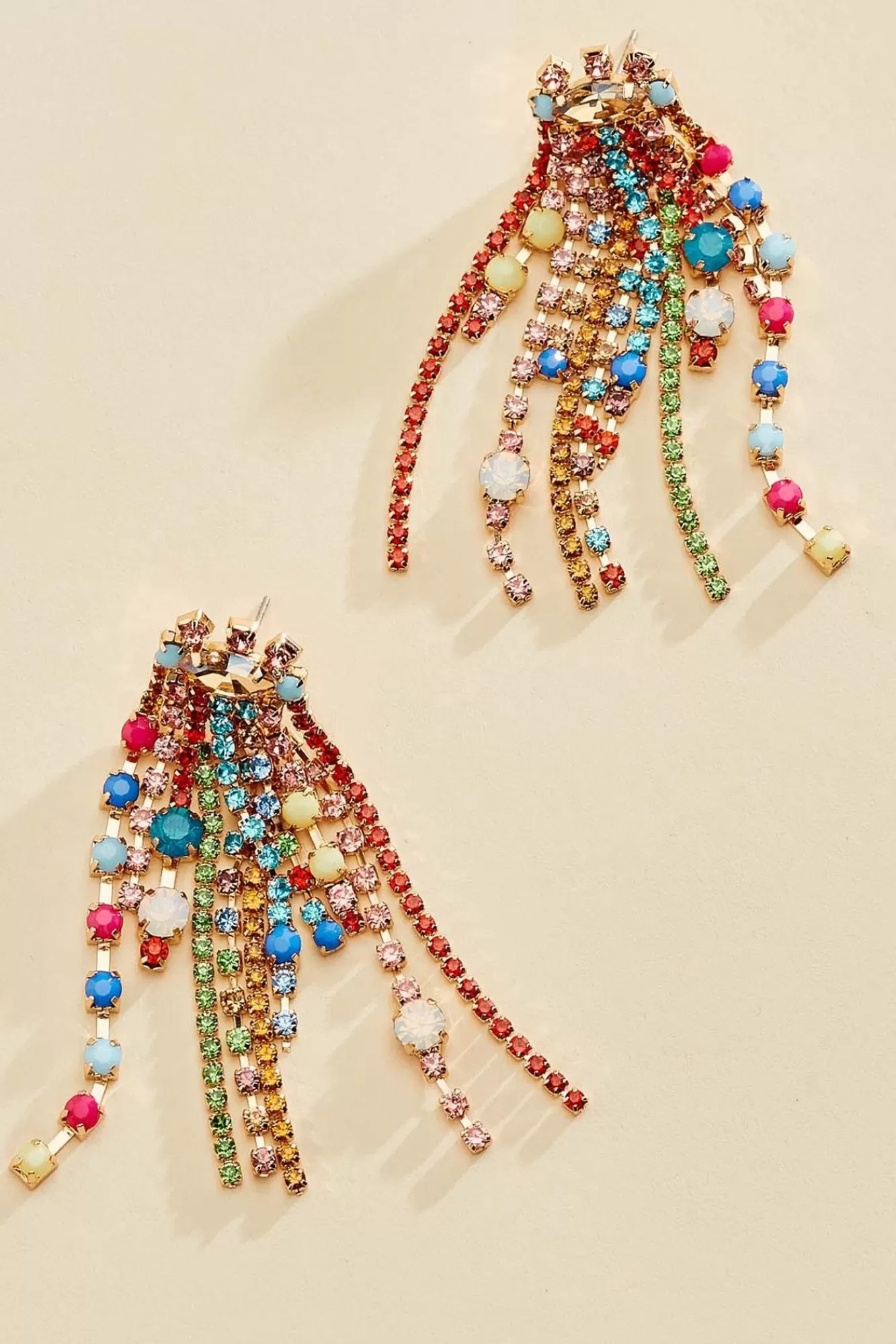 Women Versona Multicolor Rhinestone Fringe Earrings