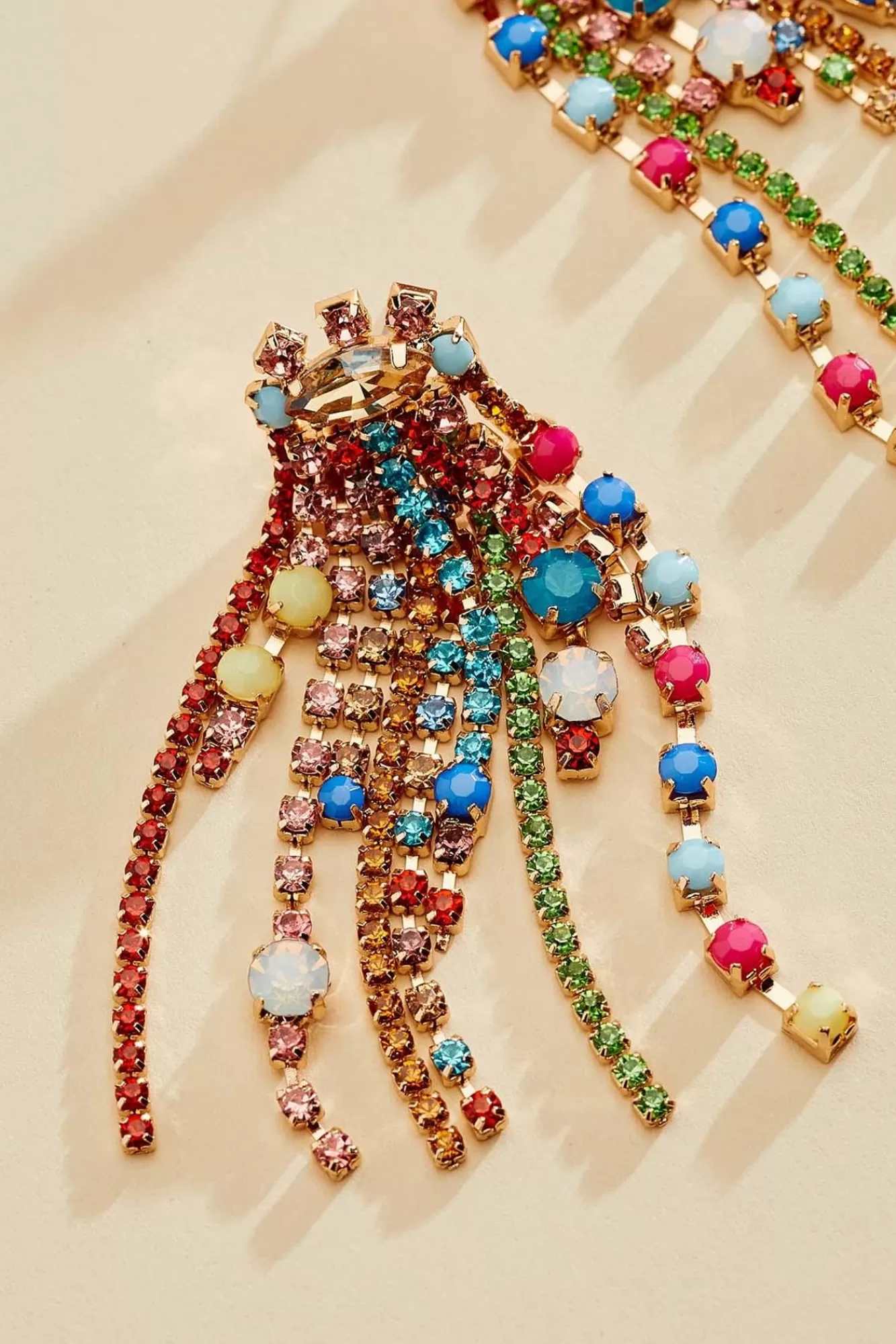 Women Versona Multicolor Rhinestone Fringe Earrings