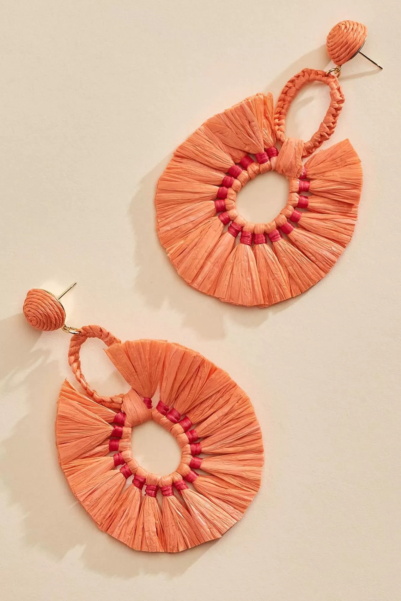 Women Versona Orange Raffia Fan Earrings