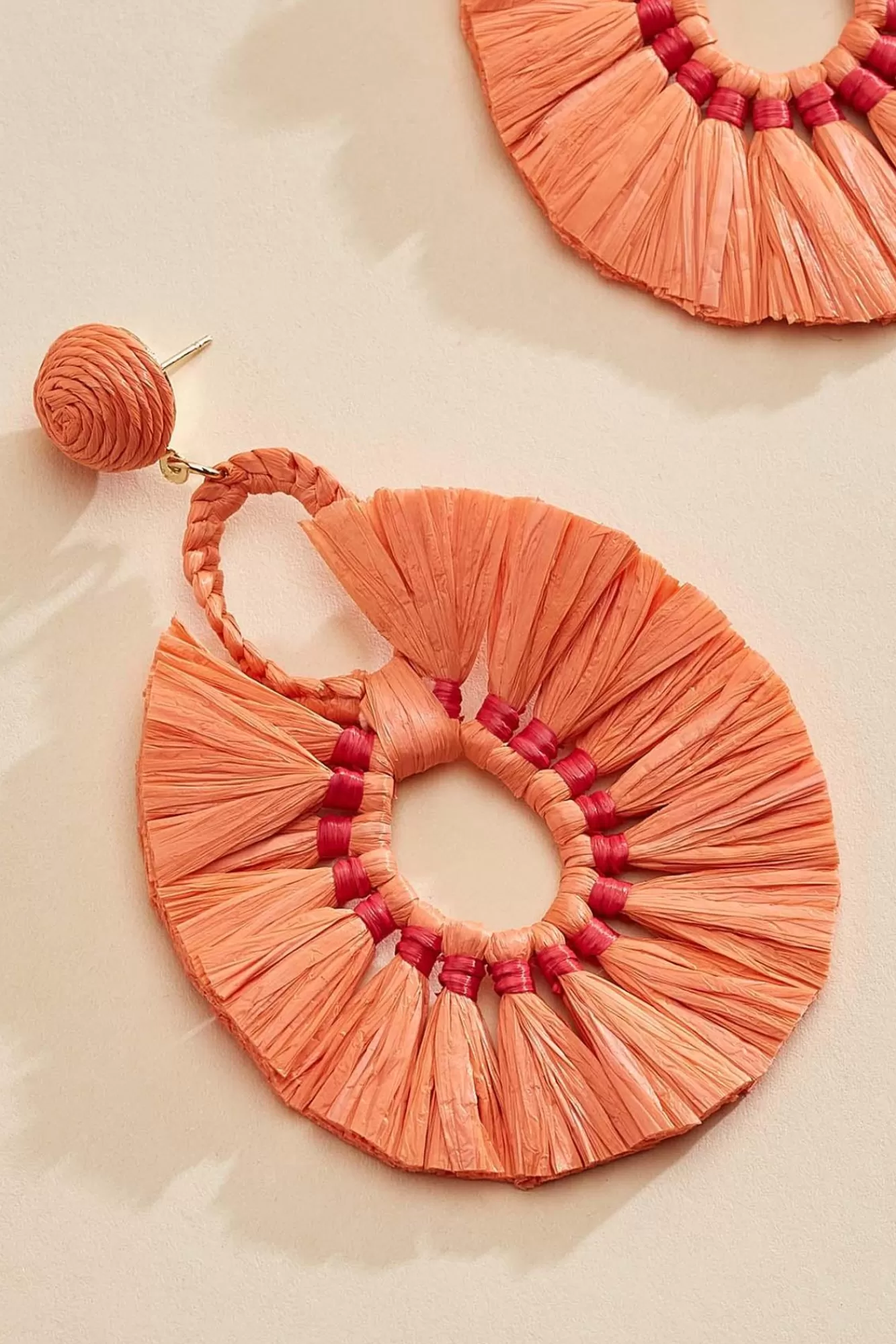 Women Versona Orange Raffia Fan Earrings