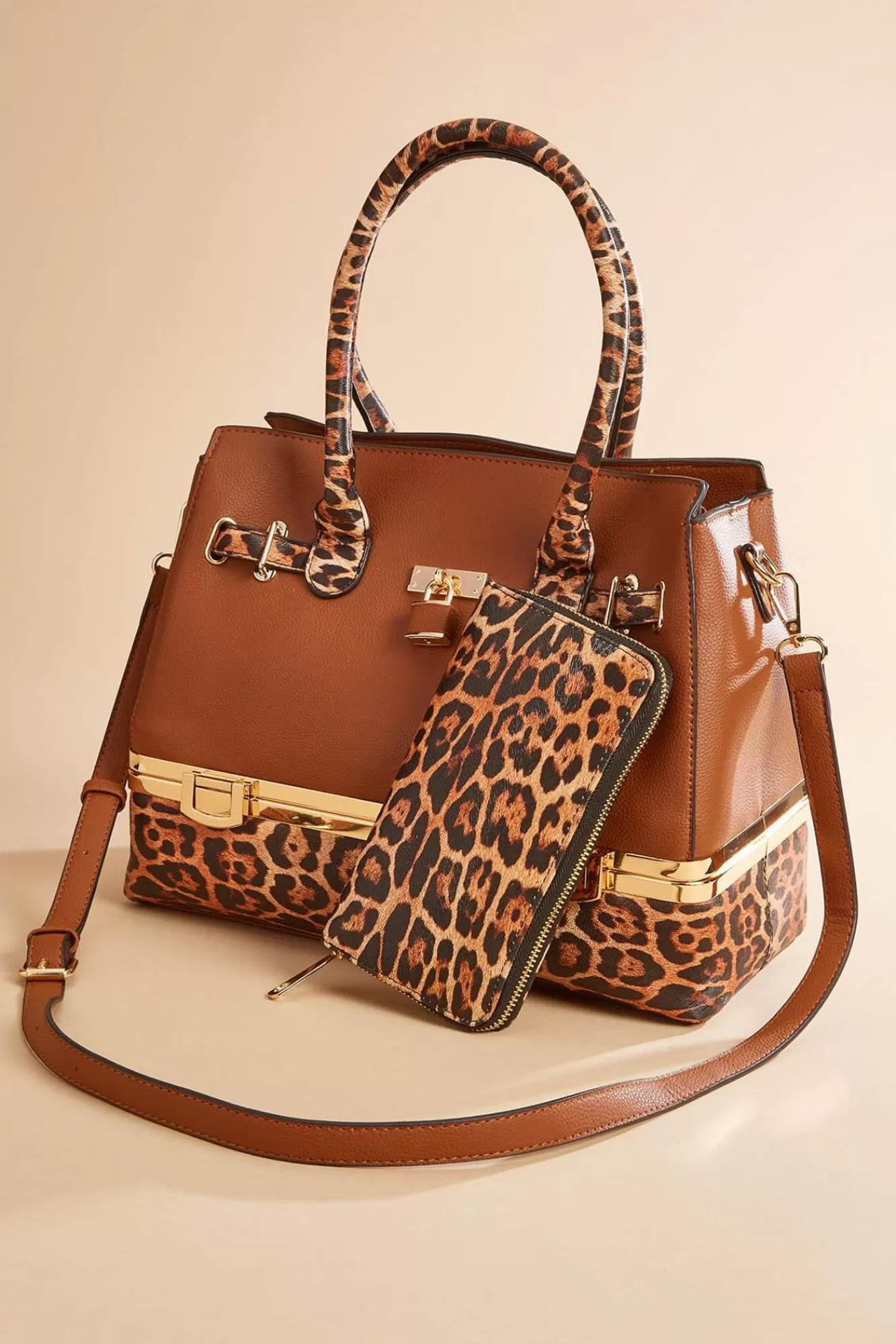 Women Versona Printed Faux Leather Satchel And Wallet Set