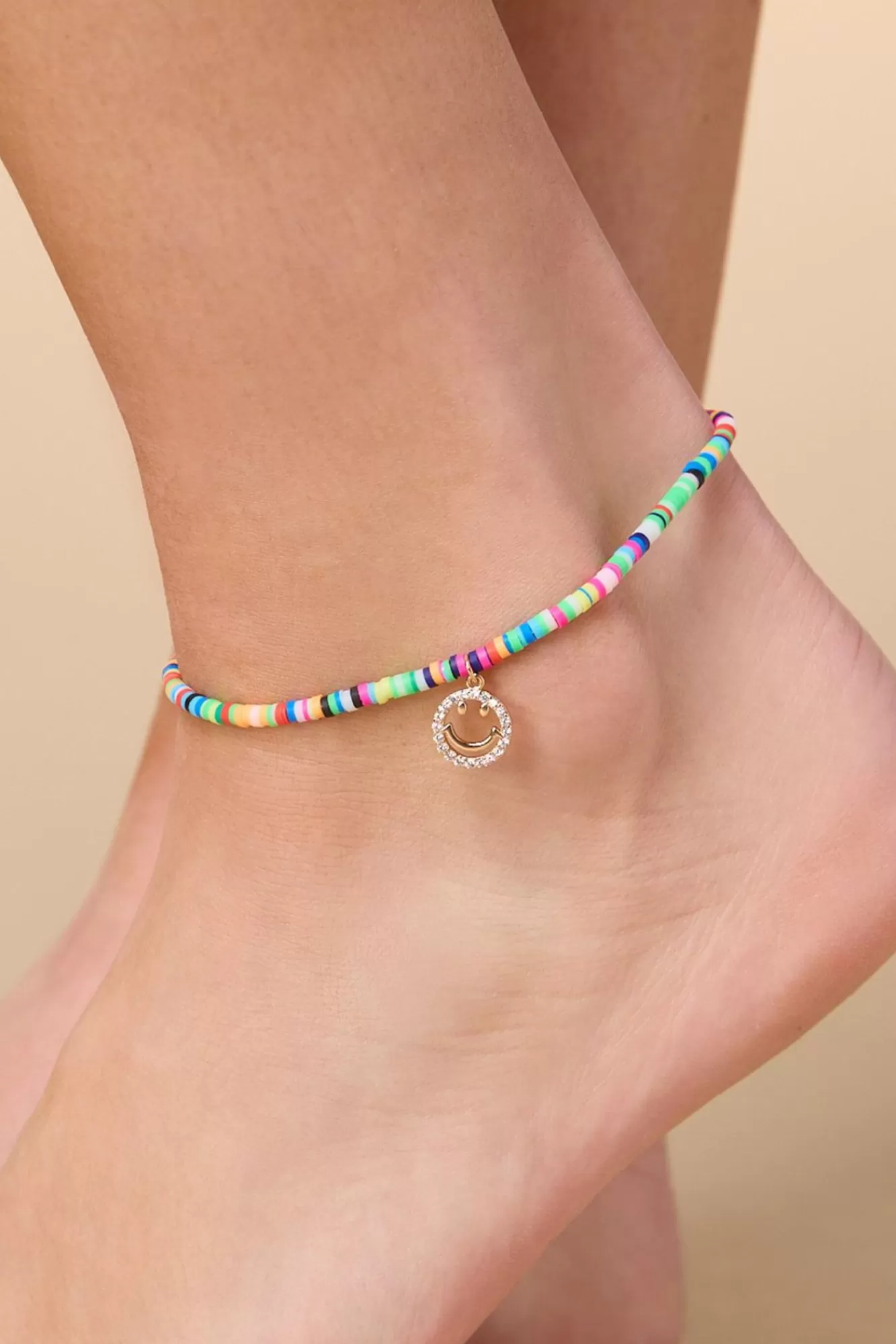 Women Versona Rainbow Smiley Charm Anklet