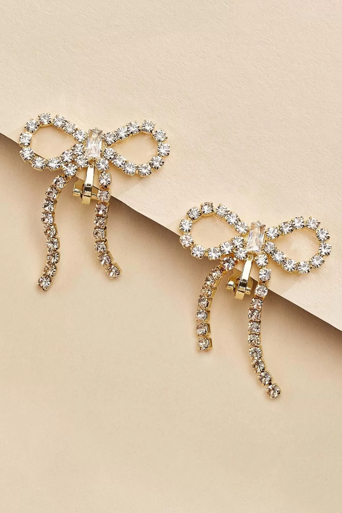 Women Versona Rhinestone Bow Clip On Earrings