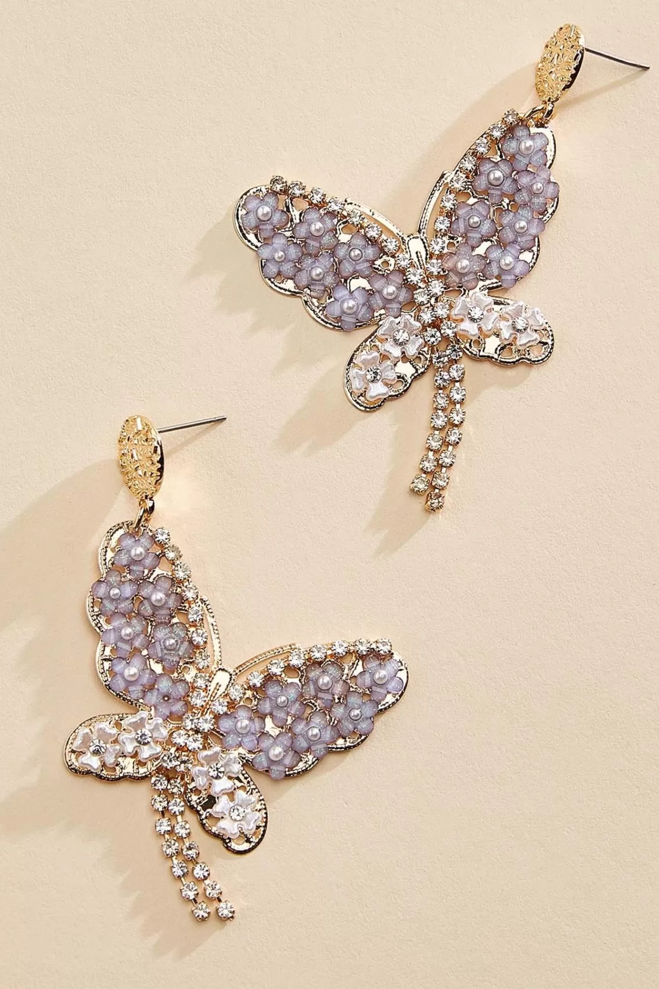 Women Versona Rhinestone Butterfly Dangle Earrings