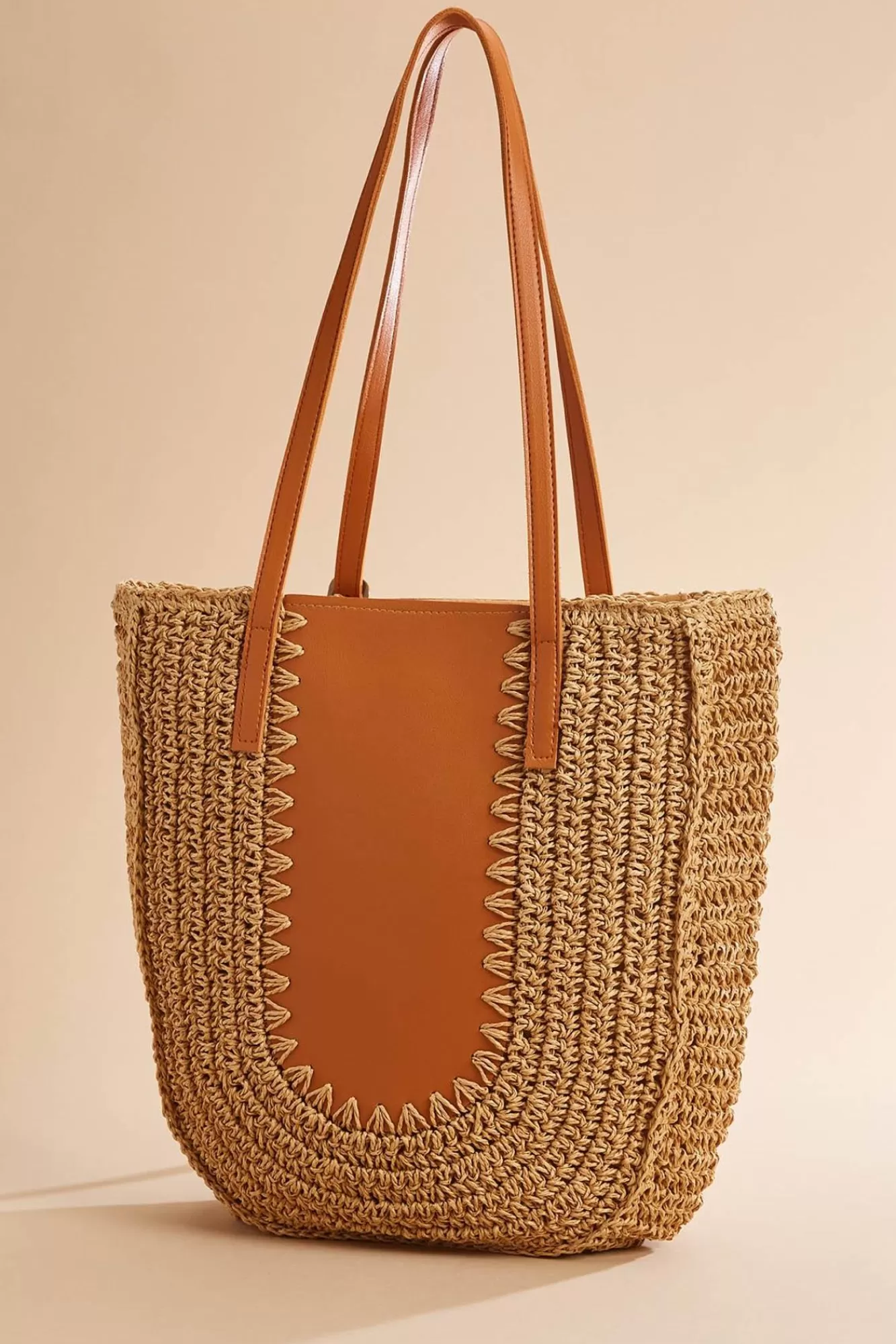 Women Versona Straw Faux Leather Panel Tote