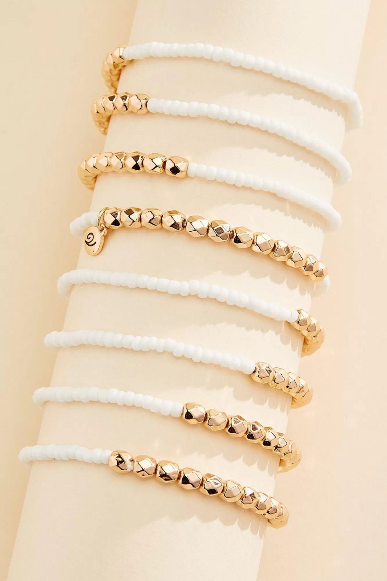 Women Versona White And Gold Beaded Bracelet Set