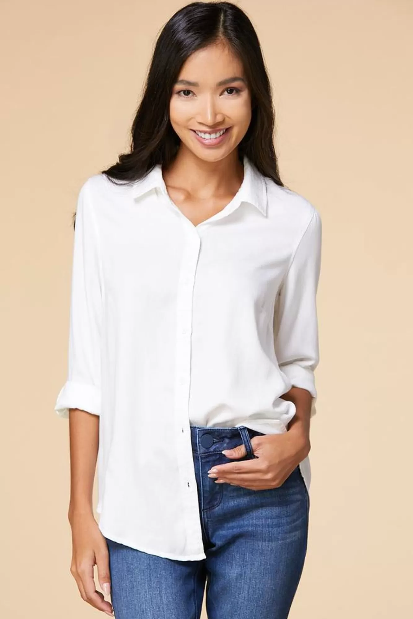 Women Versona White Button Down Shirt