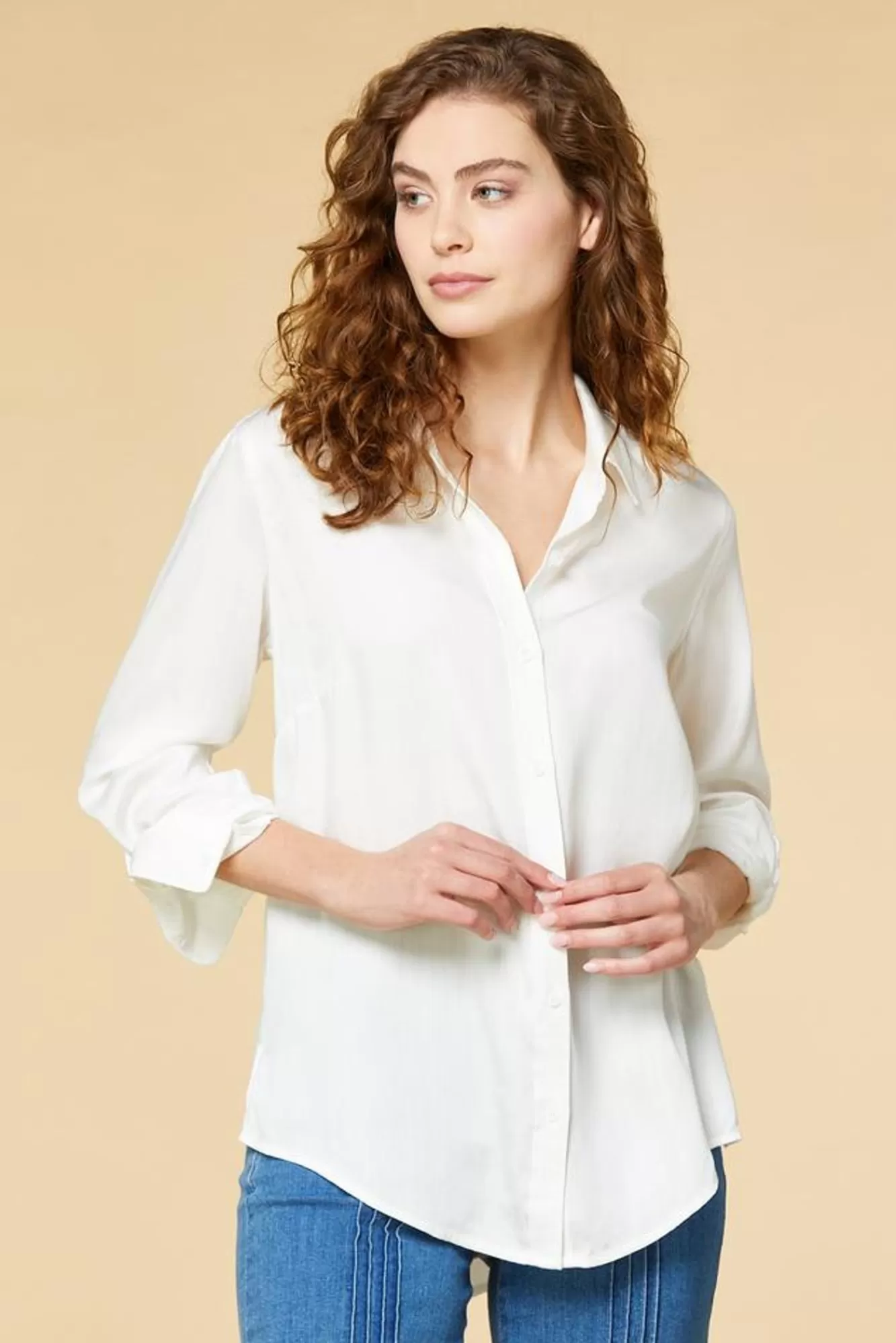 Women Versona White Button Down Shirt