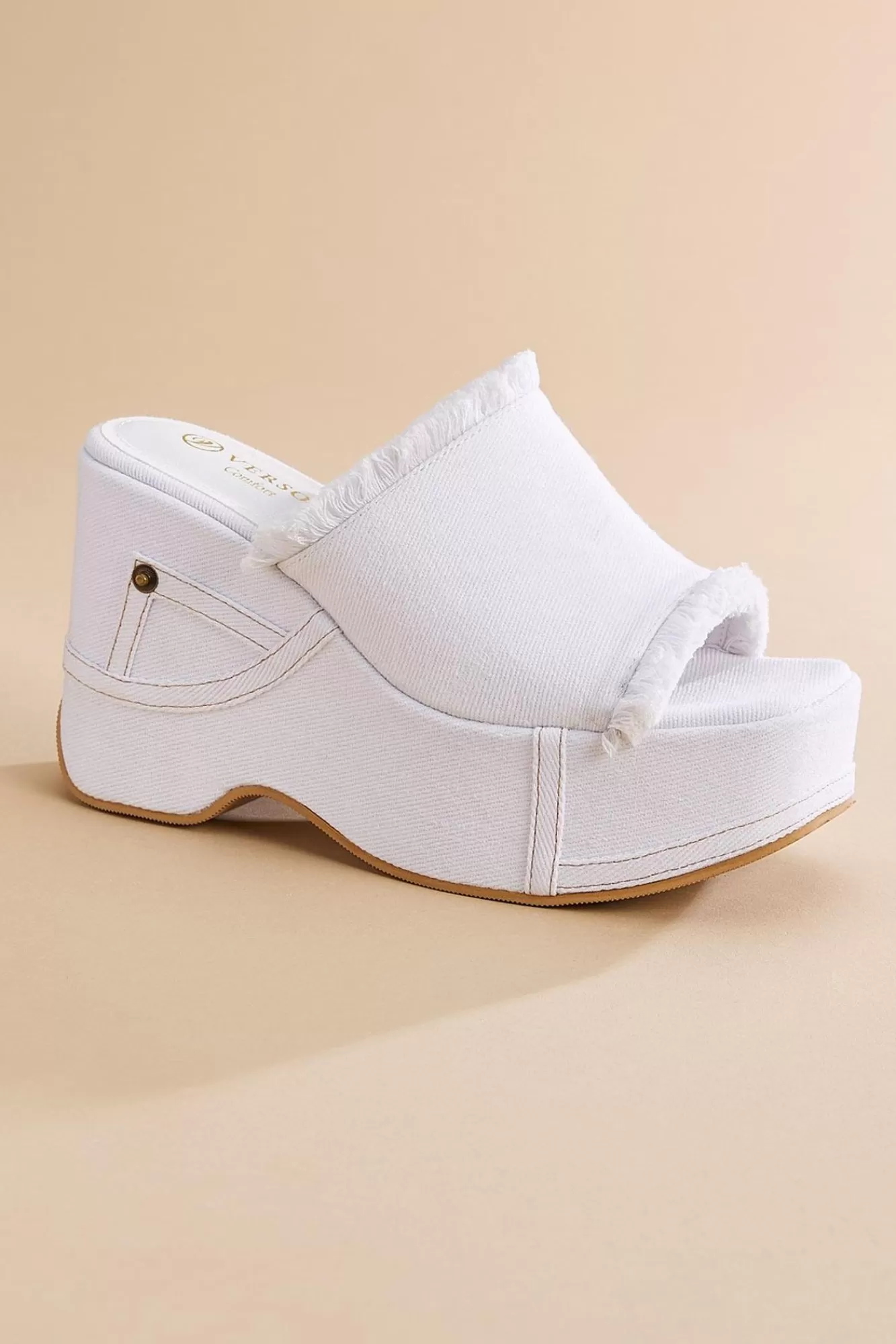 Women Versona White Denim Platform Wedges