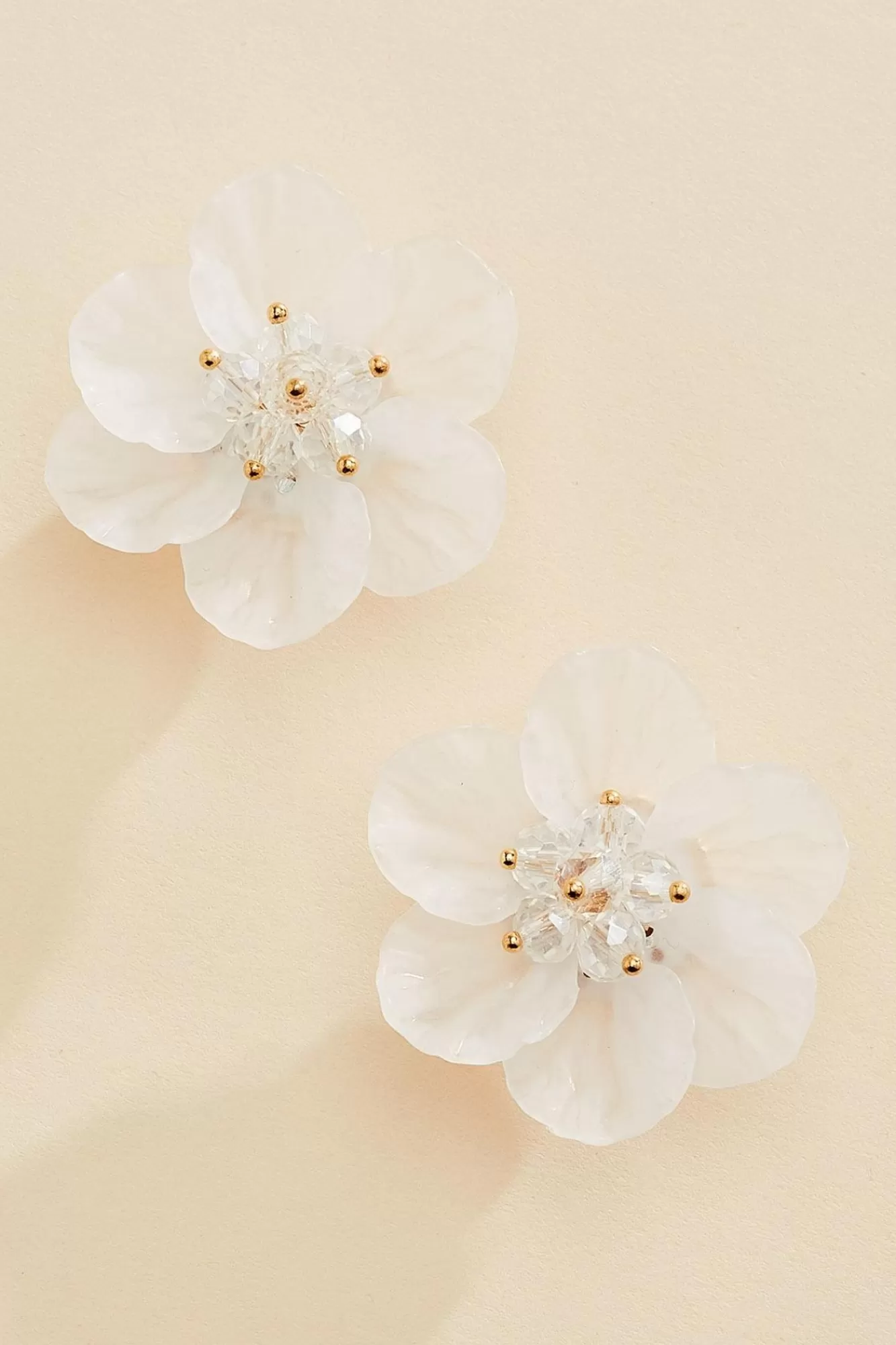 Women Versona White Flower Button Earrings